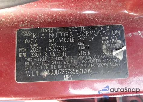 2008 Kia Sorento Lx Base z USA, uszkodzony, nr VIN KNDJD735785801709